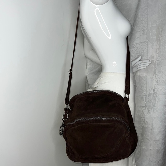 Sissi Rossi Brown Suede Large Zippered Crossbody Bag - Picture 3 of 11